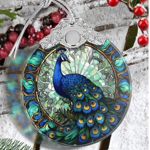 Peacock Ornament Stained Glass Hanging Decor Holiday-Sun Catcher-Christmas - Picture 5 of 7